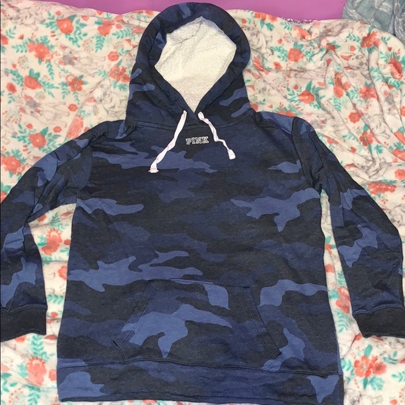 PINK Victoria's Secret Tops - NWOT PINK blue Camo hoodie